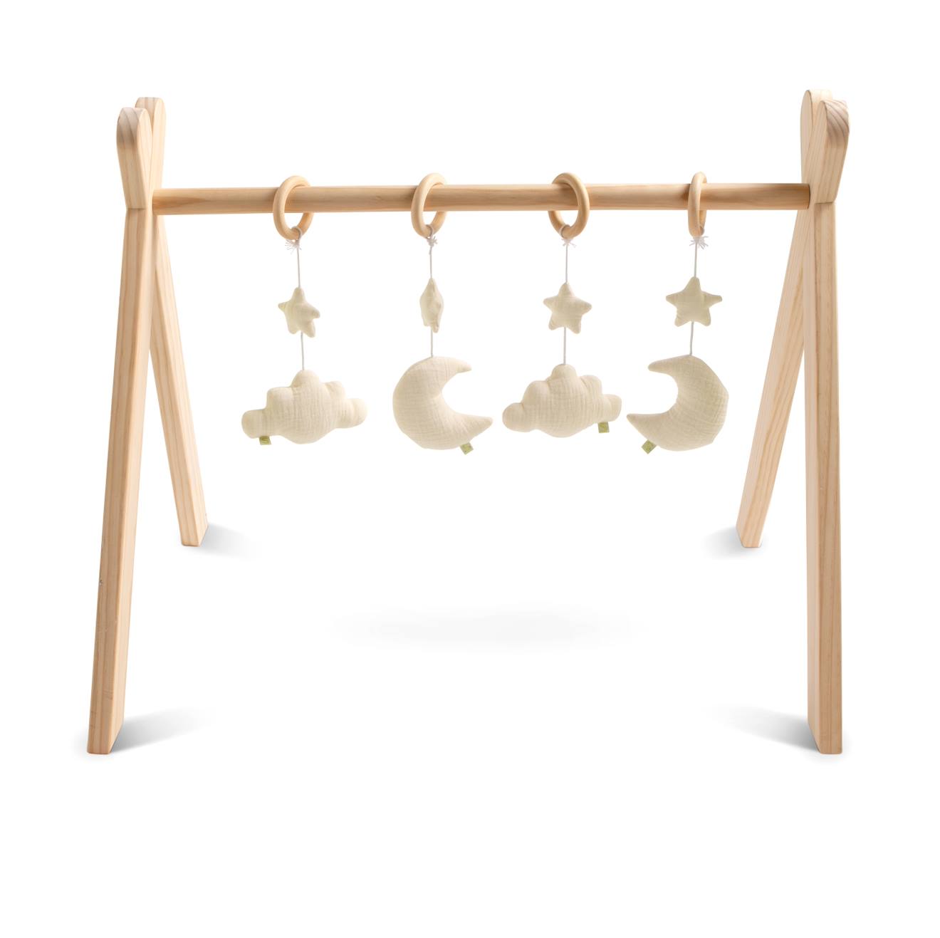 Arche d'éveil bois avec 4 jouets - uni sauge beige