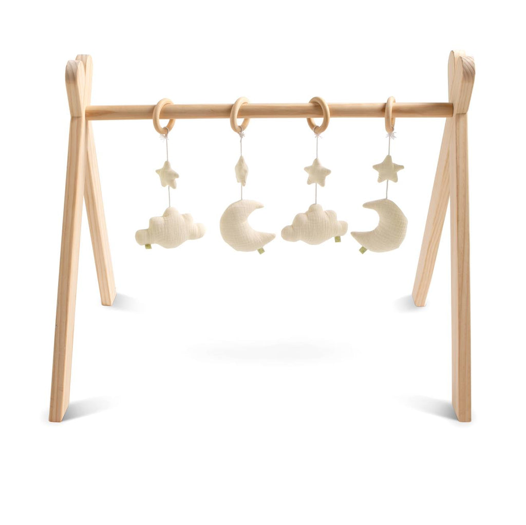 Arche d'éveil bois avec 4 jouets - uni sauge beige
