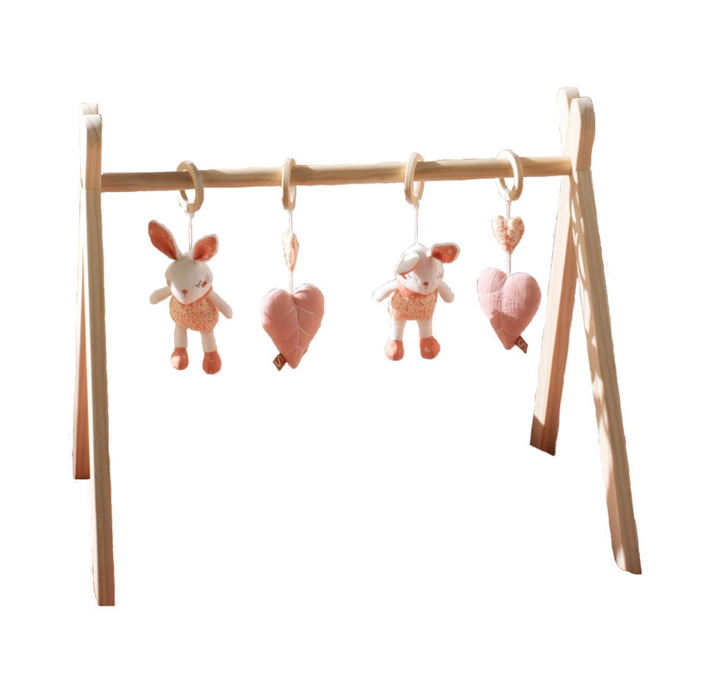 Arche d'éveil bois avec 4 jouets rose