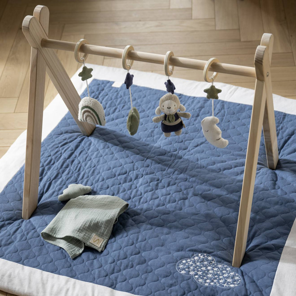 Arche d'éveil bois avec 4 jouets beige/bleu