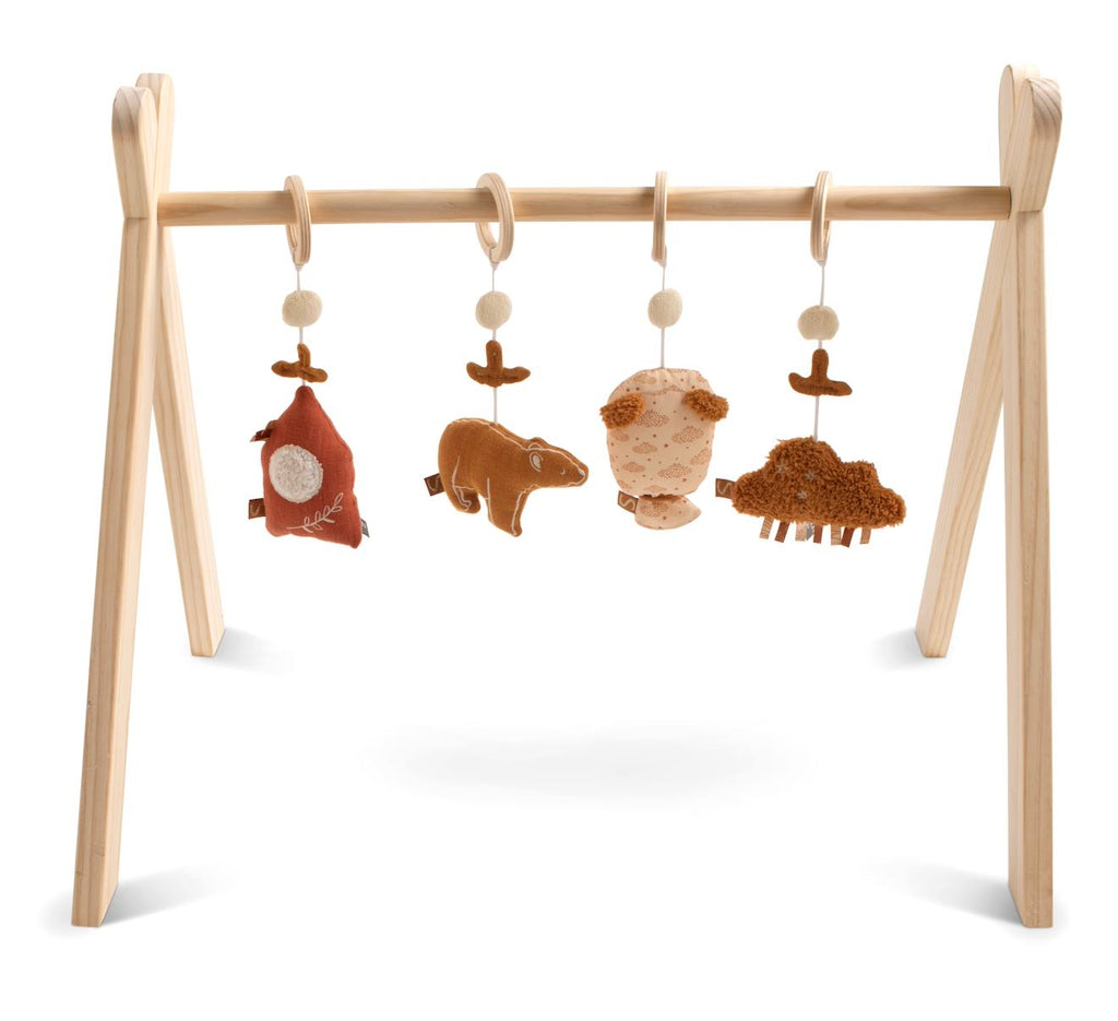 Arche d'éveil bois avec 4 jouets marron