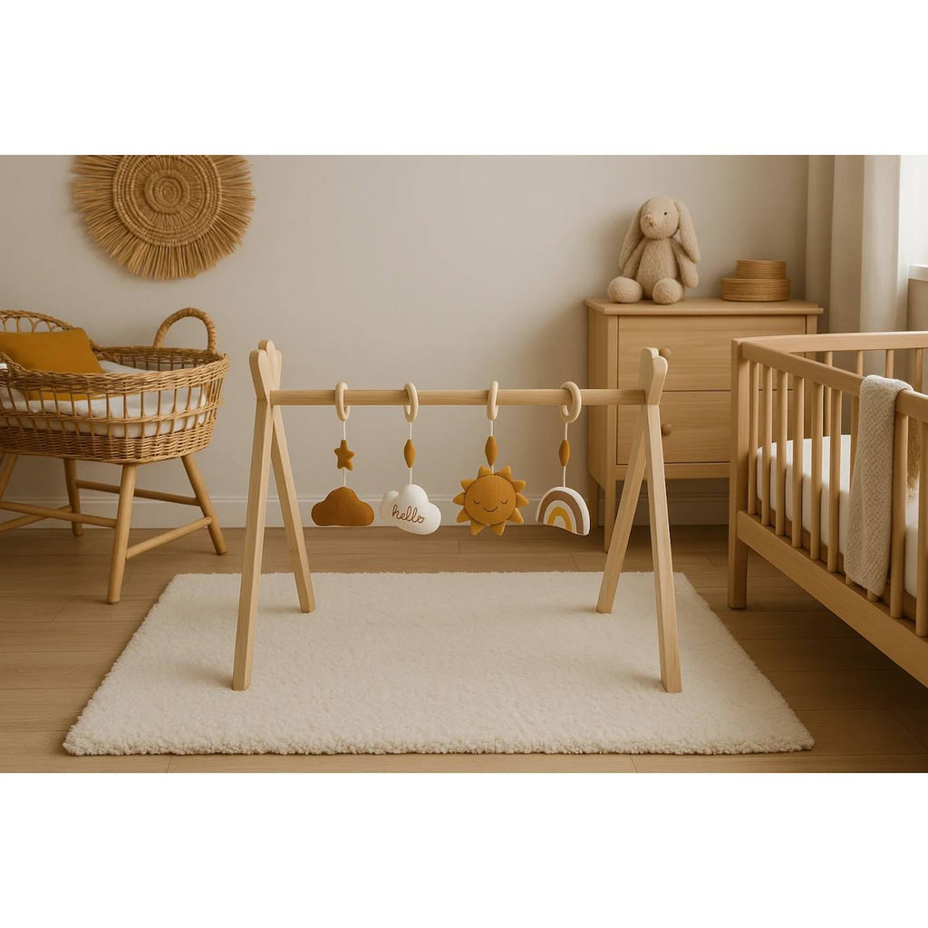 Arche d'éveil bois avec 4 jouets jaune