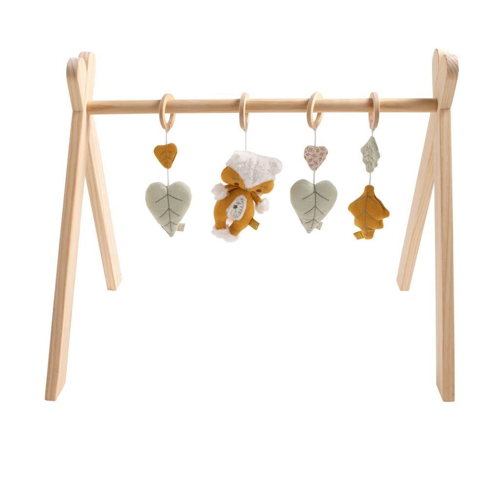 Arche d'éveil bois avec 4 jouets jaune/vert