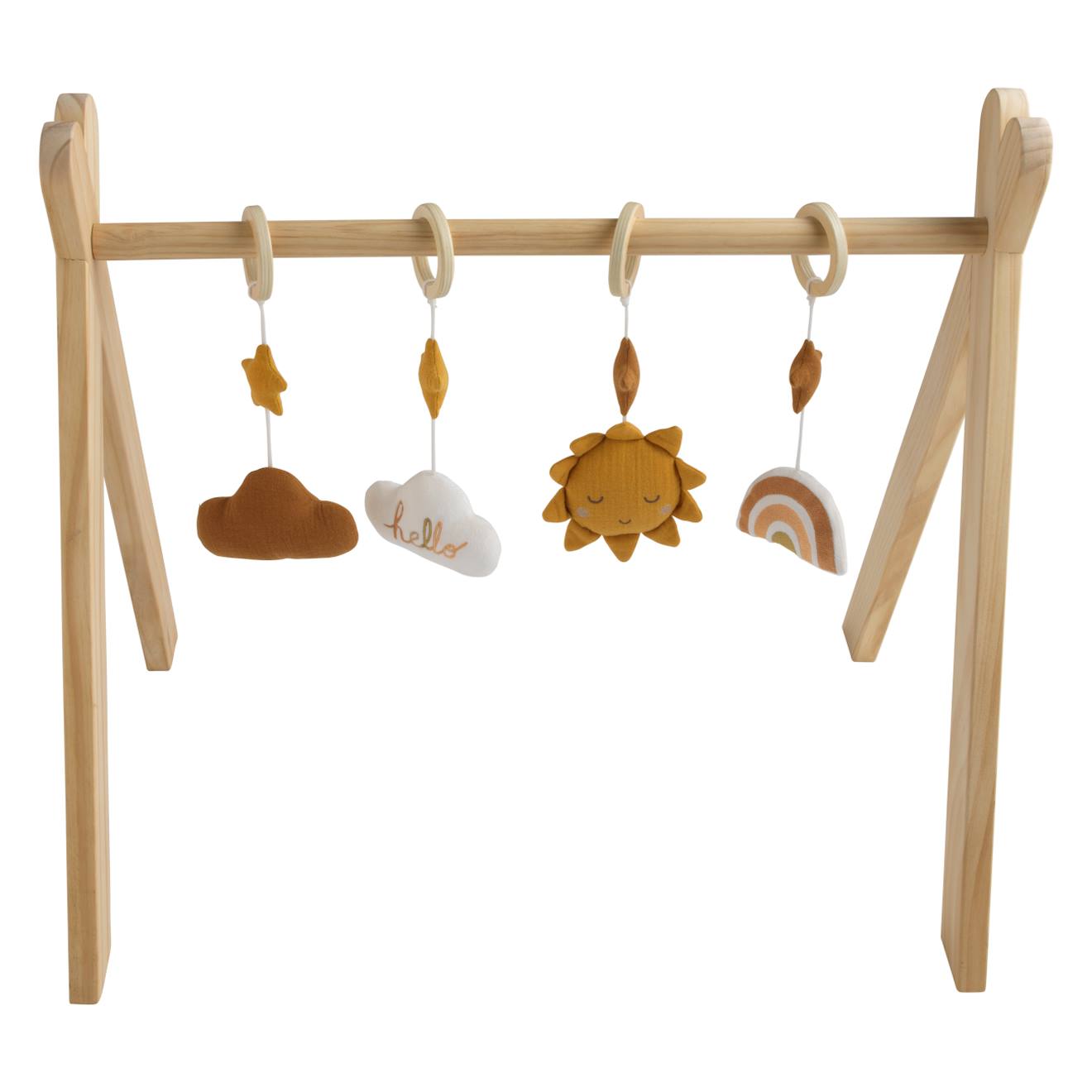 Arche d'éveil bois avec 4 jouets jaune