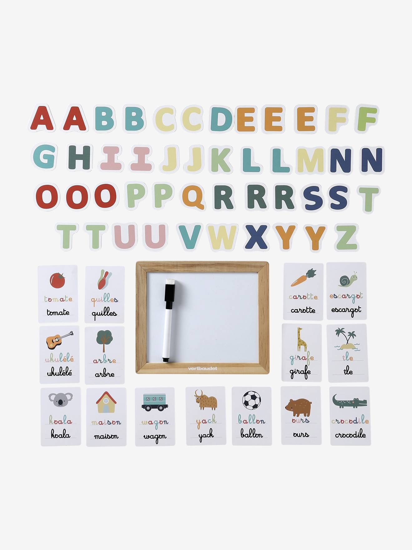 Ardoise d'apprentissage des lettres en bois FSC blanc