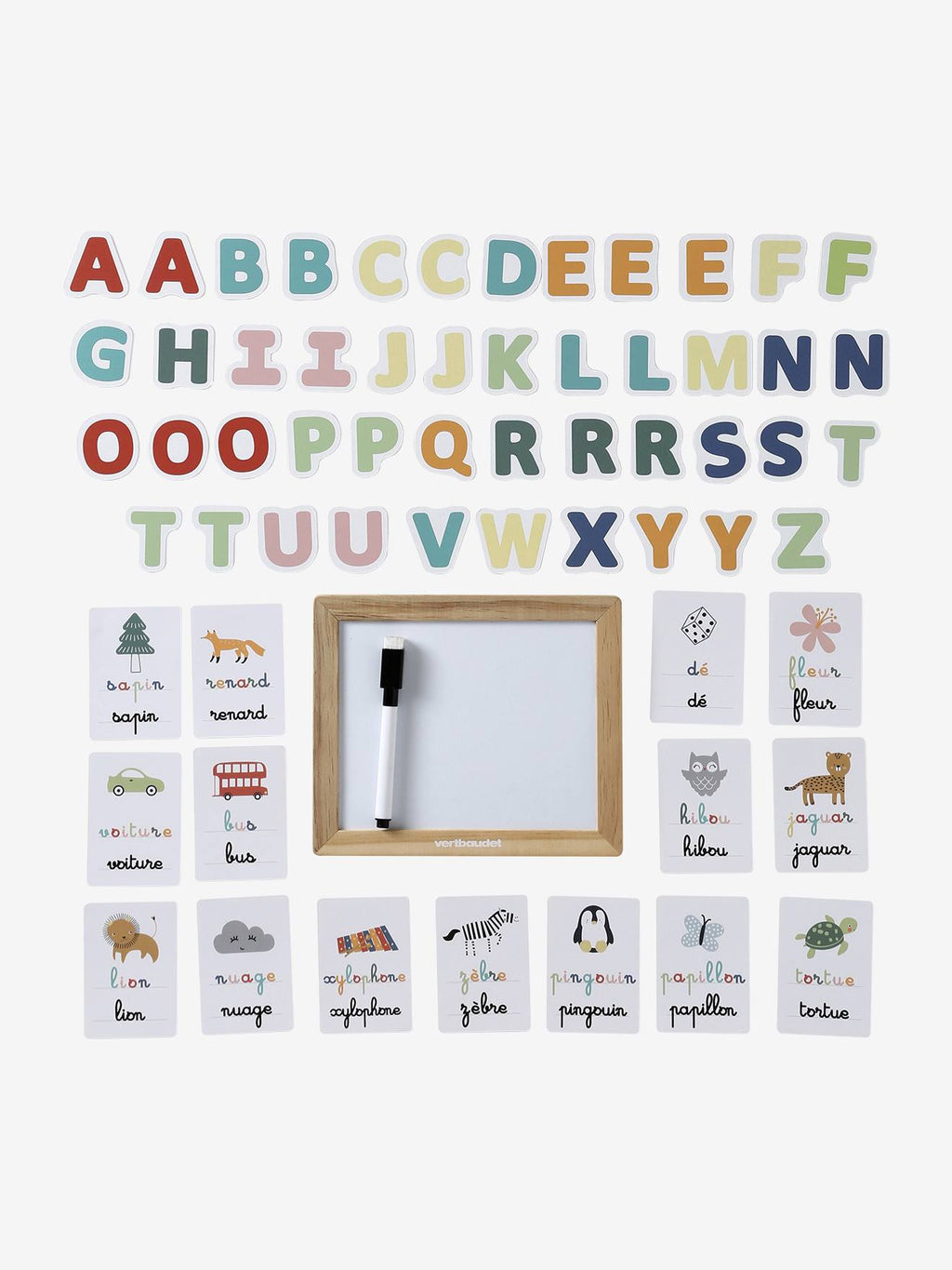 Ardoise d'apprentissage des lettres en bois FSC blanc