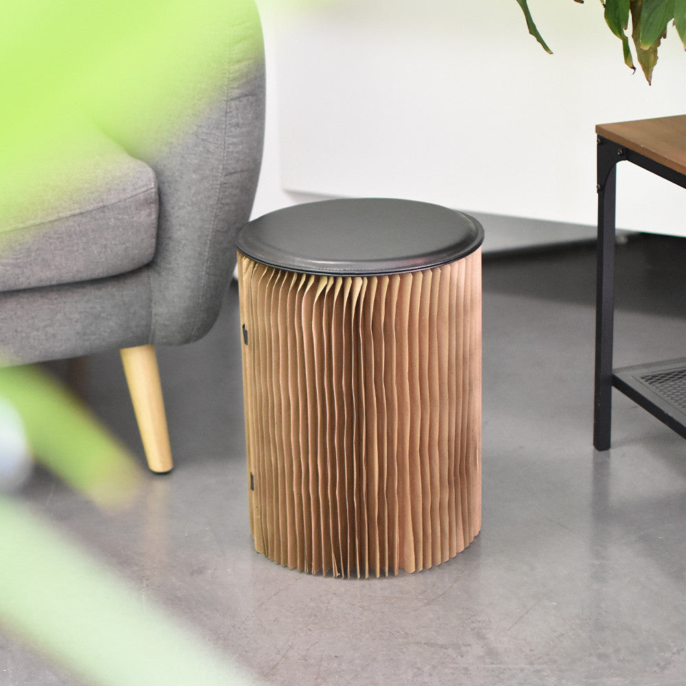 Assise Simili-Cuir Noir pour Meuble en Kraft Pliable - Poufs et Tabourets Originaux