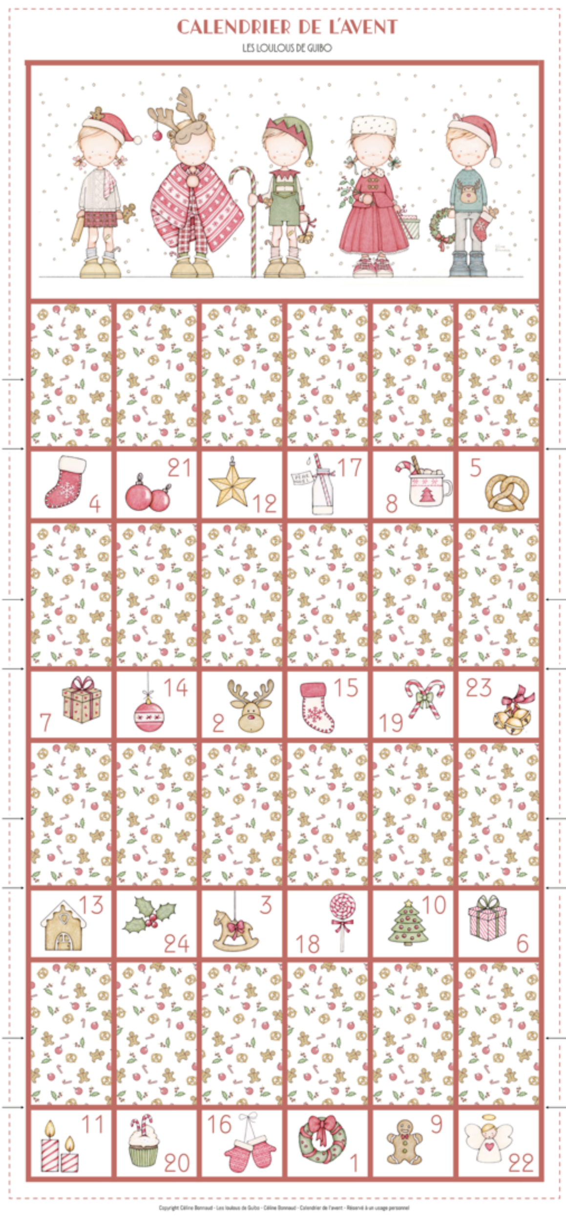 Panneau tissu à coudre calendrier de l'Avent Les Loulous de Guibo