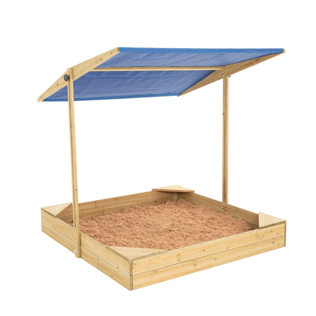 Bac à sable avec auvent bois FSC marron - bleu