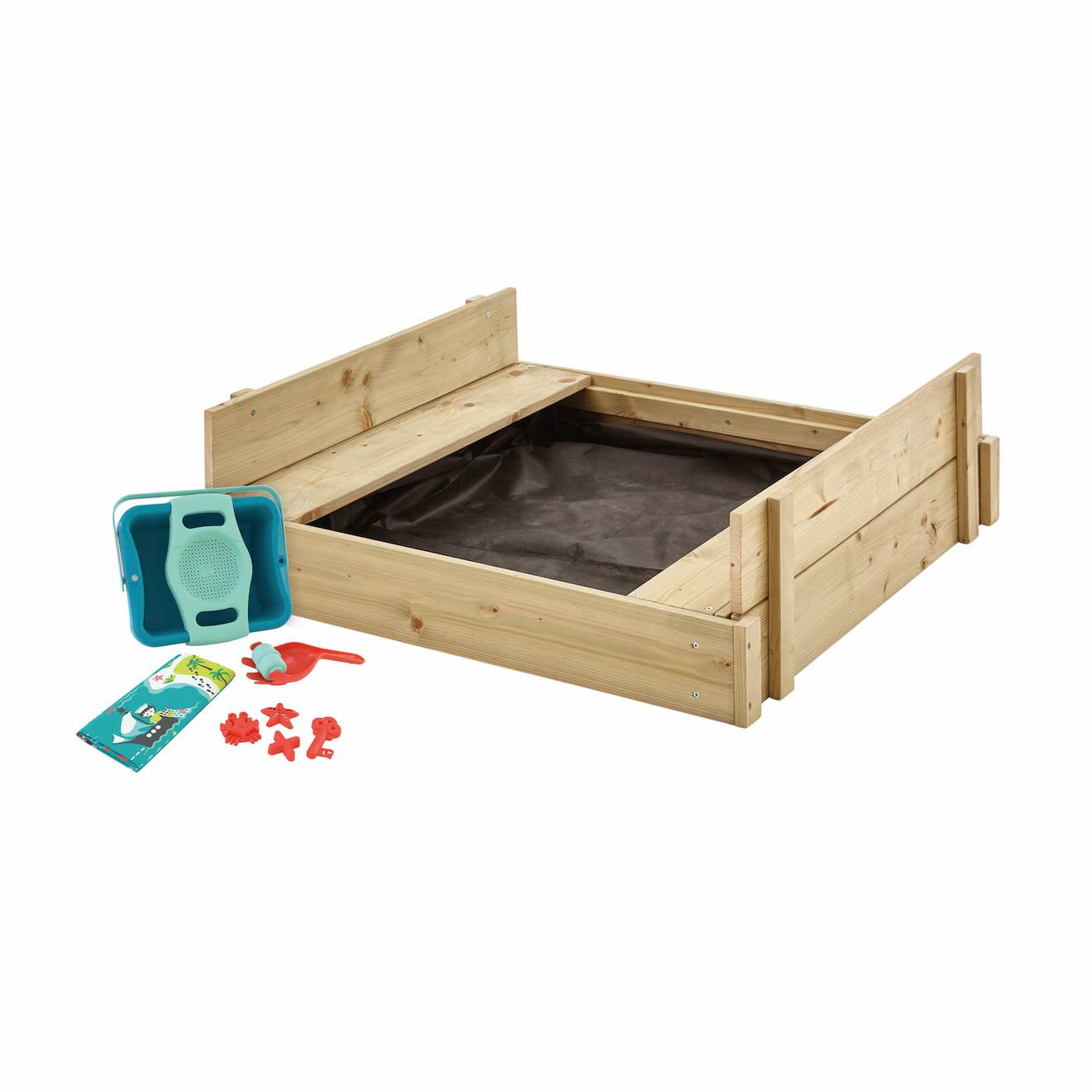 Bac à sable avec bancs et kit accessoires explorateur bois FSC marron