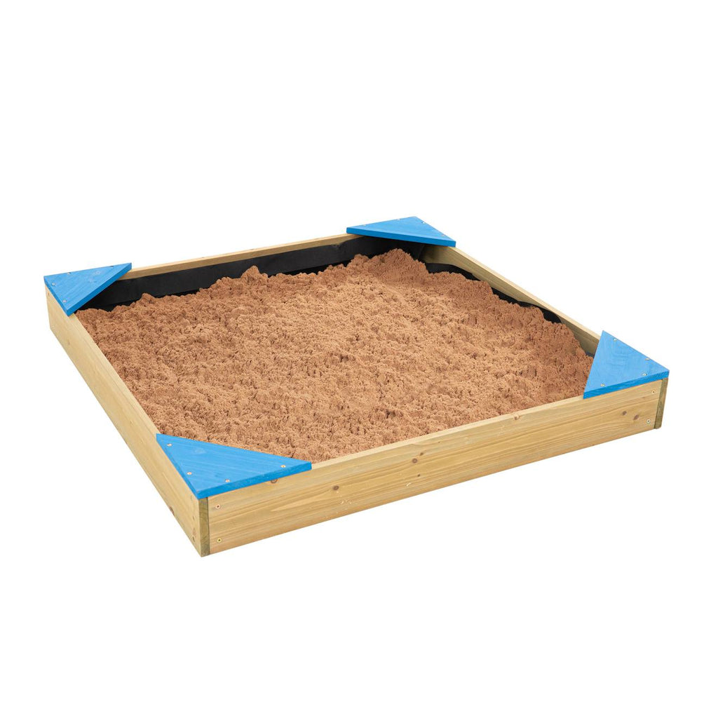 Bac à sable avec couverture de protection bois FSC marron - bleu