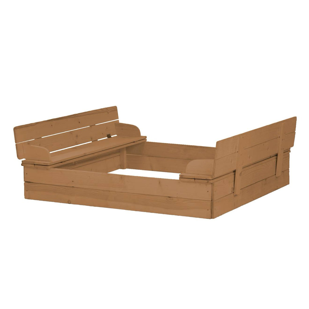 Bac à sable en bois massif avec couvercle convertible en 2 bancs teck