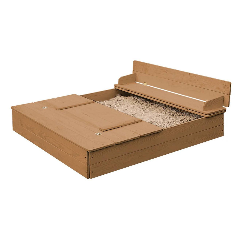 Bac à sable en bois massif avec couvercle convertible en 2 bancs teck