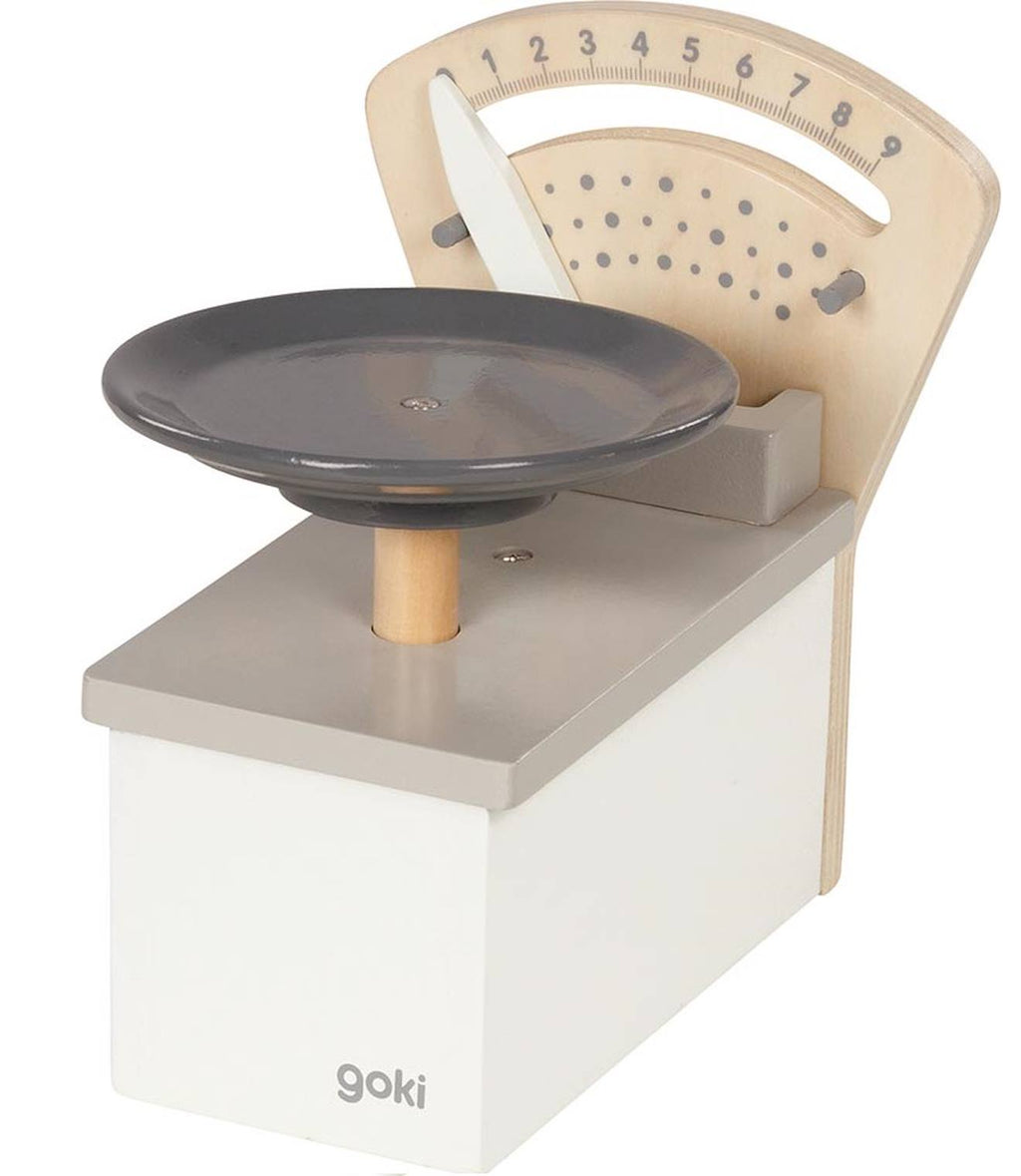 Balance de marchande en bois blanc