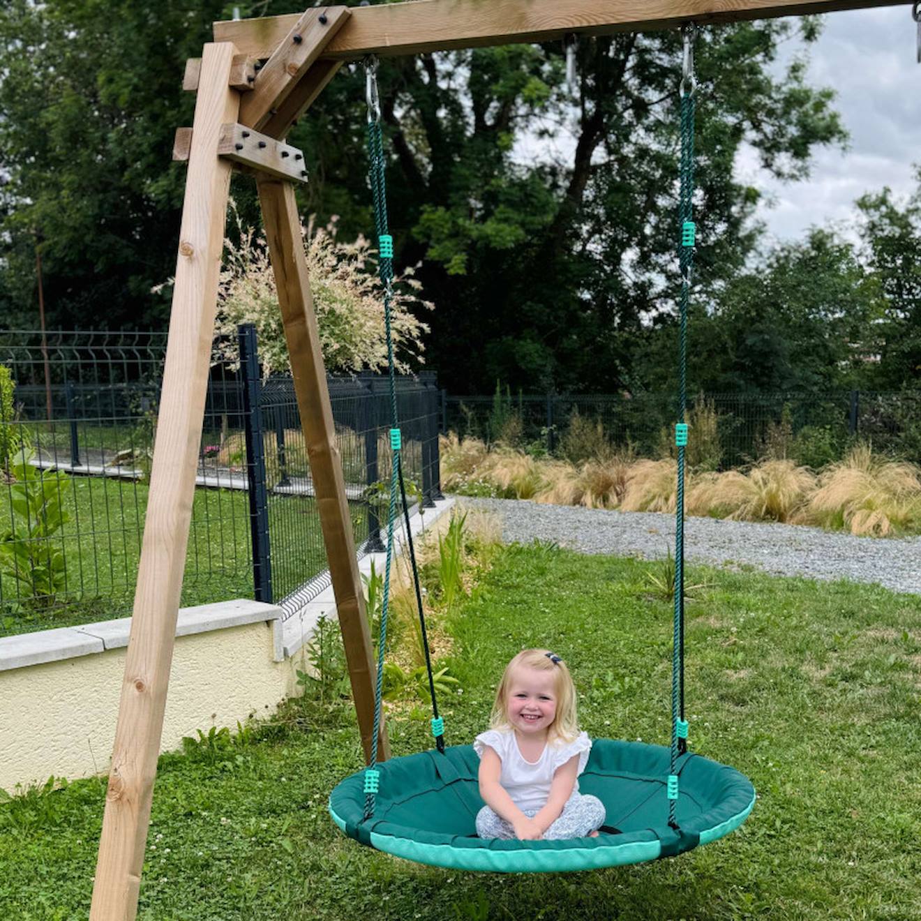 Balançoire ronde nid d'oiseau pour portique vert olive