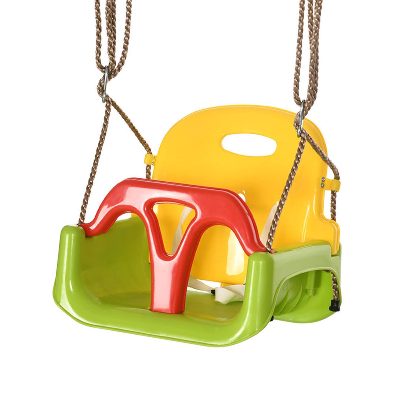 Balançoire siège 3 en 1 évolutif réglable enfant - dossier, barre en t amovibles, ceinture vert