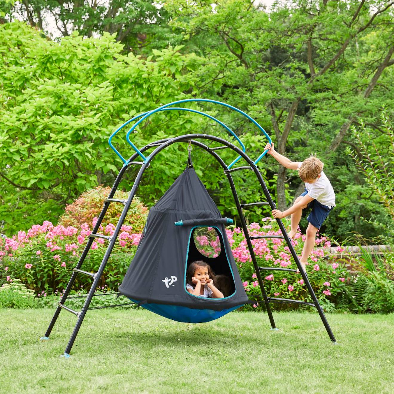 Balançoire tente avec structure ovni métal h201cm bleu - noir