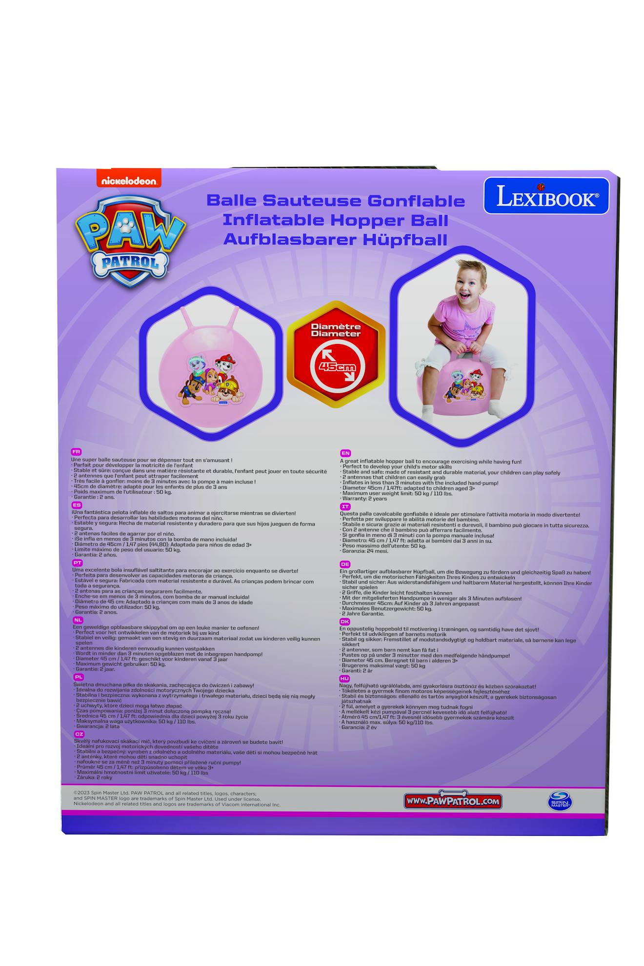 Balle sauteuse gonflable Pat' Patrouille rose