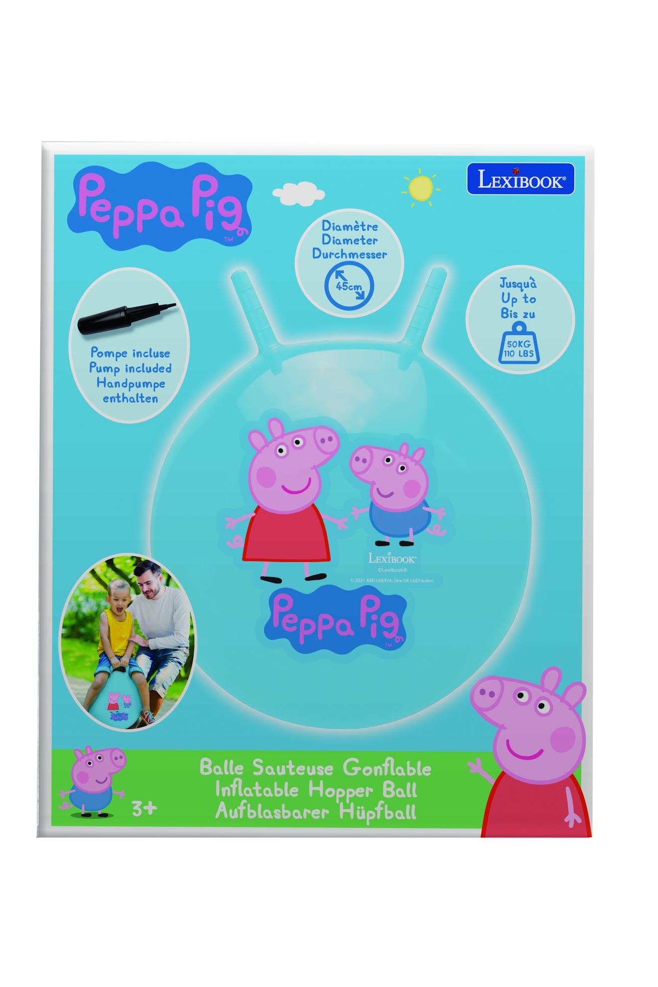 Balle sauteuse gonflable Peppa Pig bleu