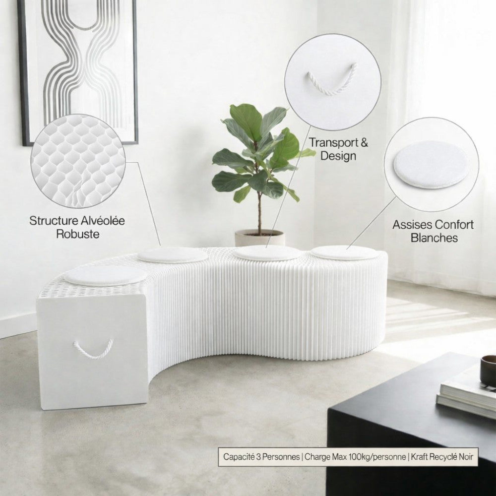 Banc en Kraft Pliable 150 cm Blanc - Poufs et Tabourets Originaux