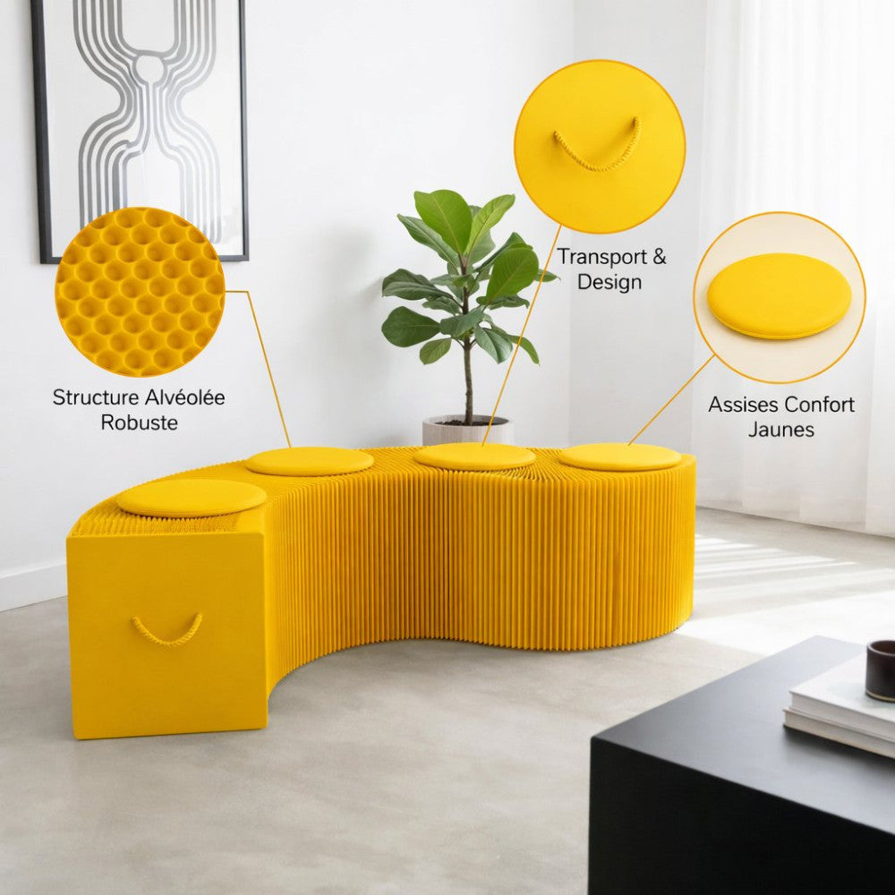 Banc en Kraft Pliable 150 cm Jaune - Poufs et Tabourets Originaux