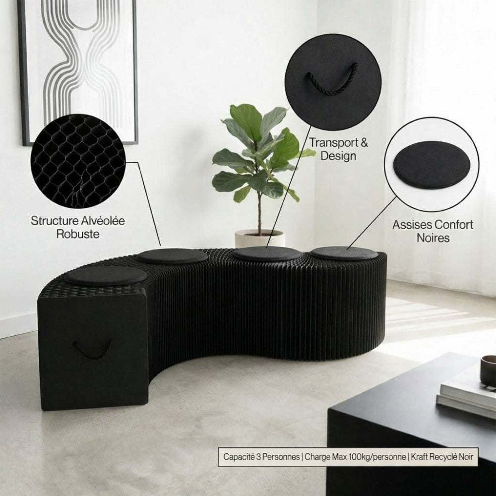 Banc en Kraft Pliable 150 cm Noir - Poufs et Tabourets Originaux
