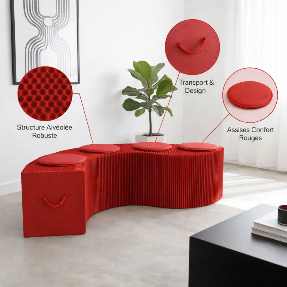Banc en Kraft Pliable 150 cm Rouge - Poufs et Tabourets Originaux