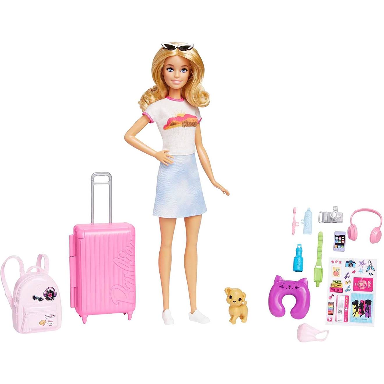 Barbie coffret poupée malibu en voyage avec chiot multicolore