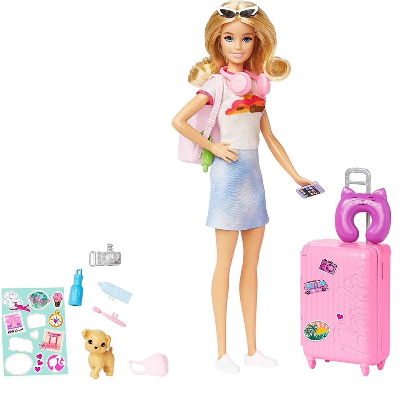 Barbie coffret poupée malibu en voyage avec chiot multicolore