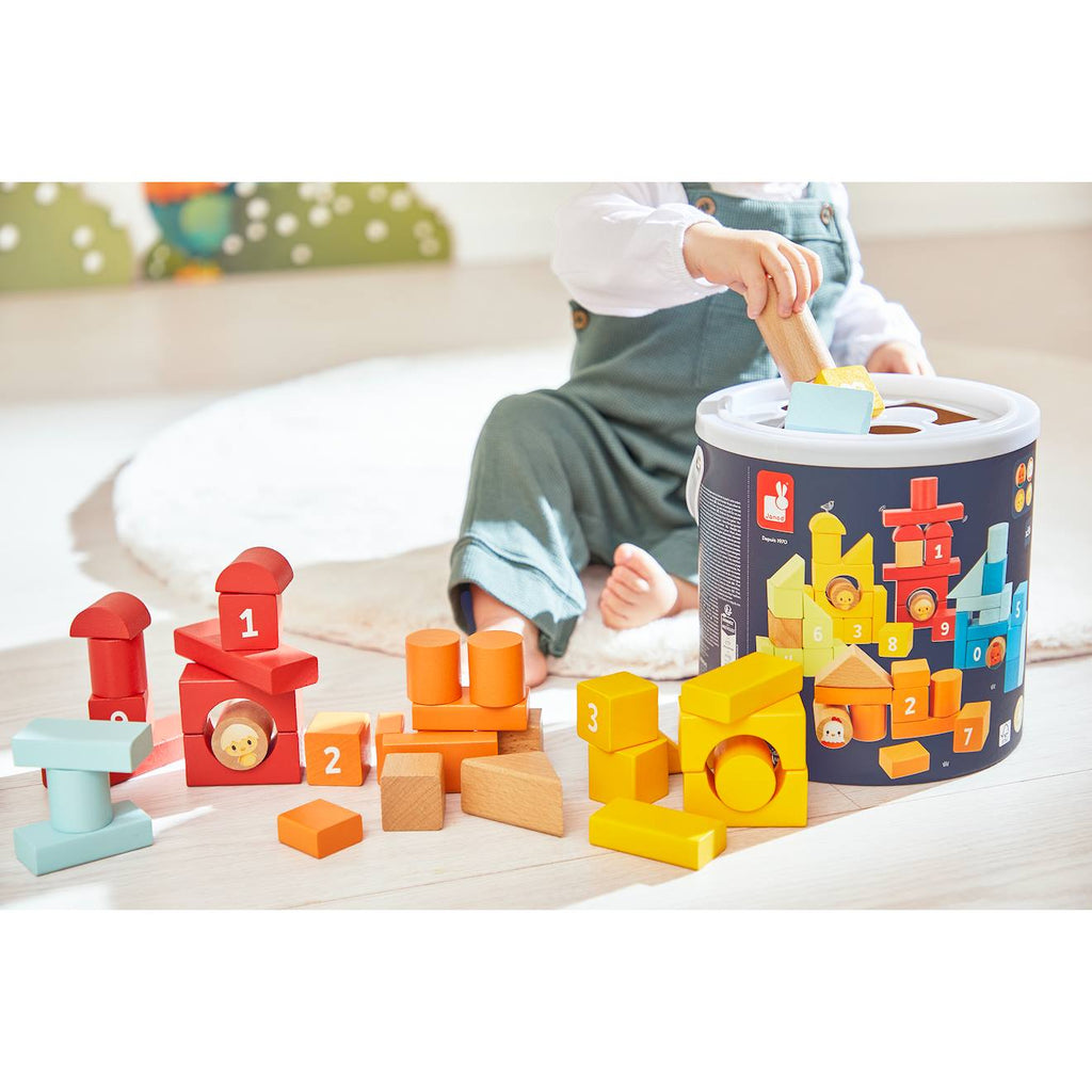 Baril de construction 56 pièces en bois multicolore