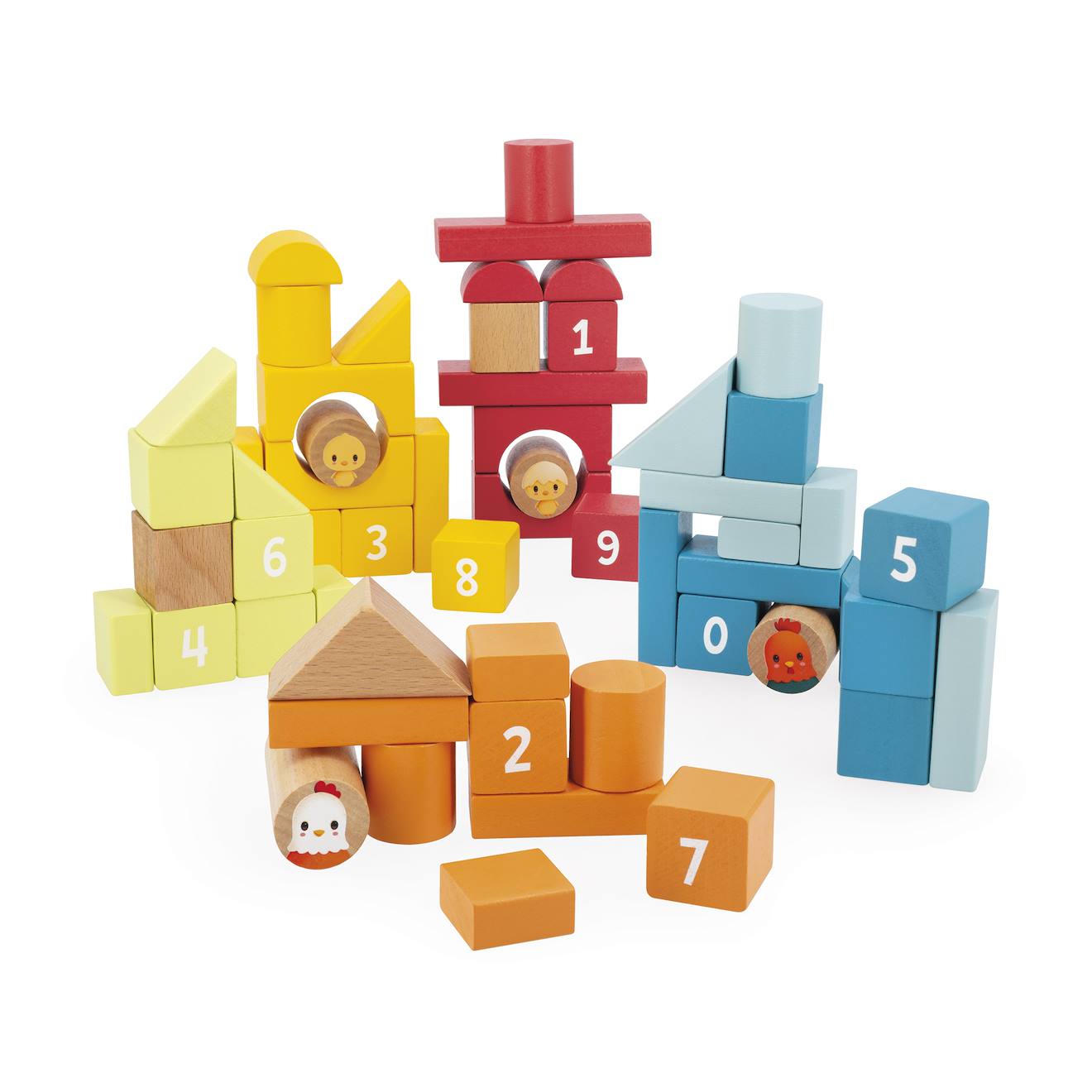 Baril de construction 56 pièces en bois multicolore