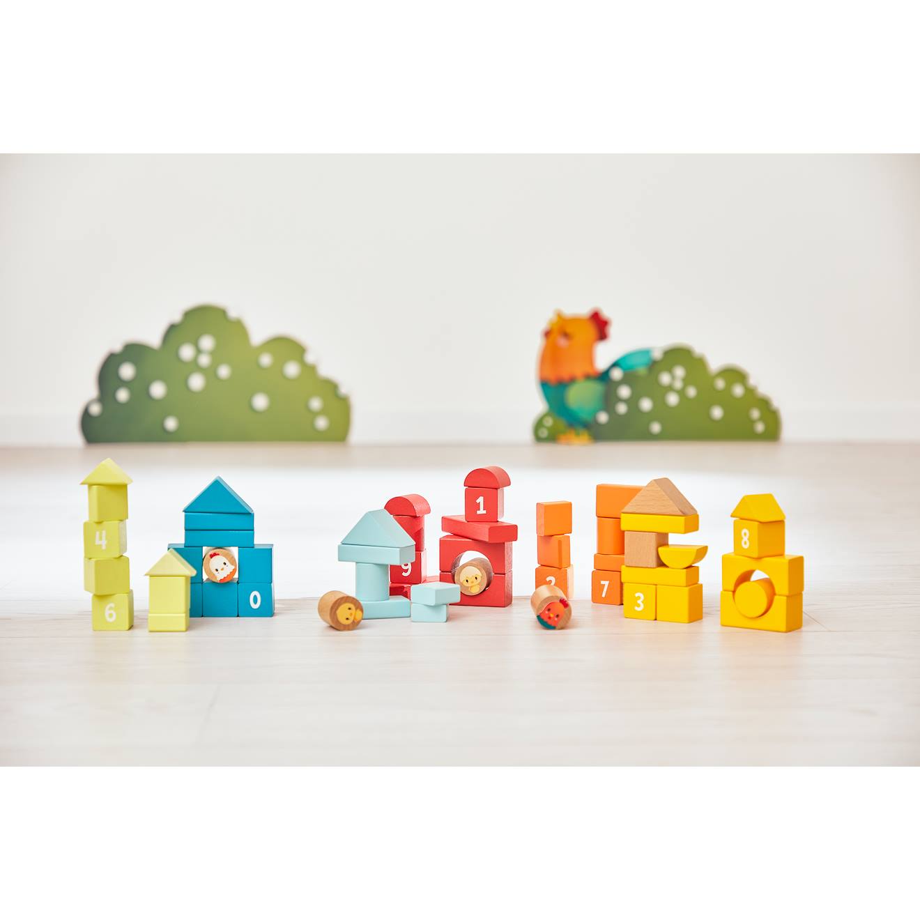 Baril de construction 56 pièces en bois multicolore