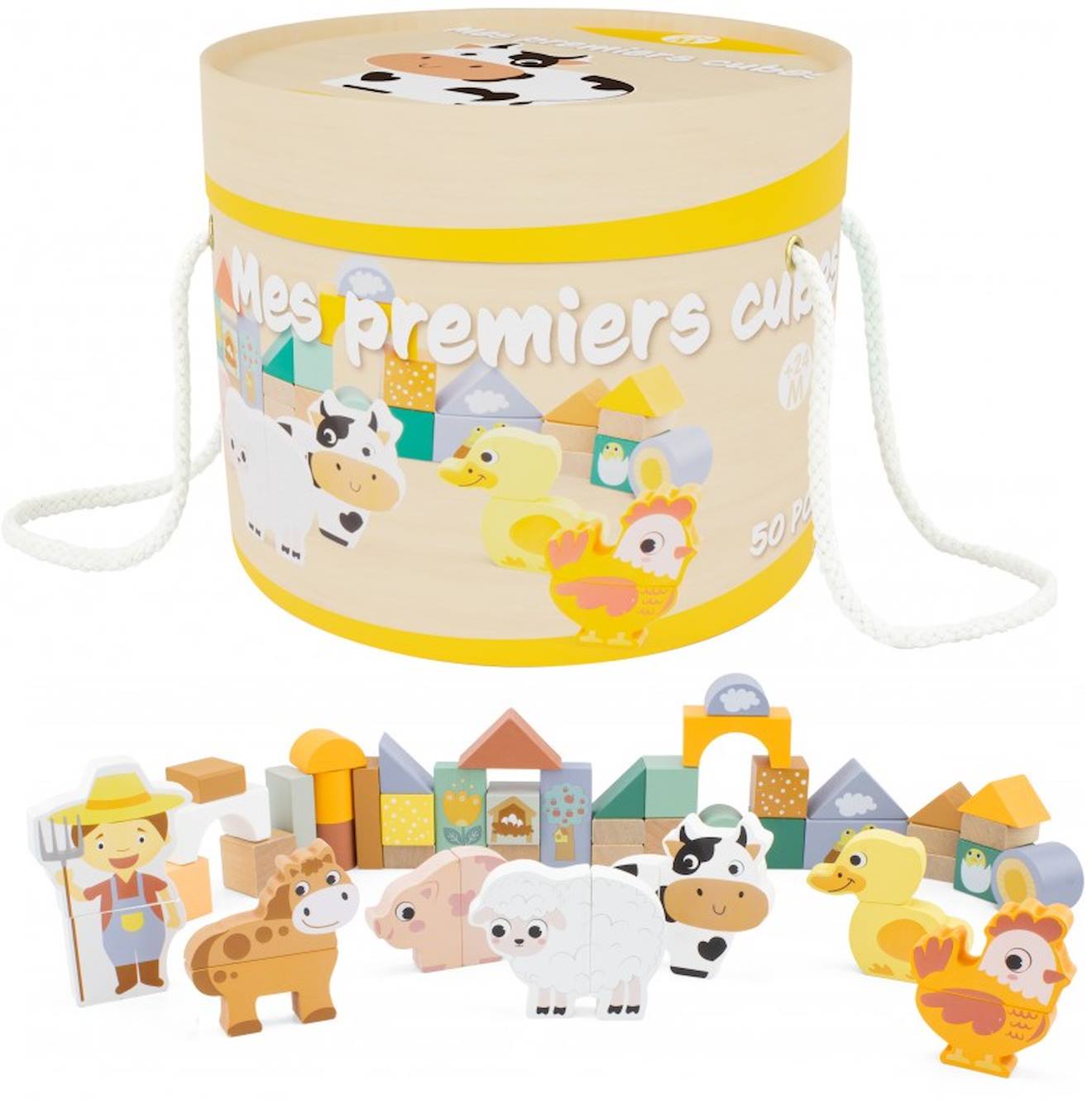 Baril de cubes la ferme jaune