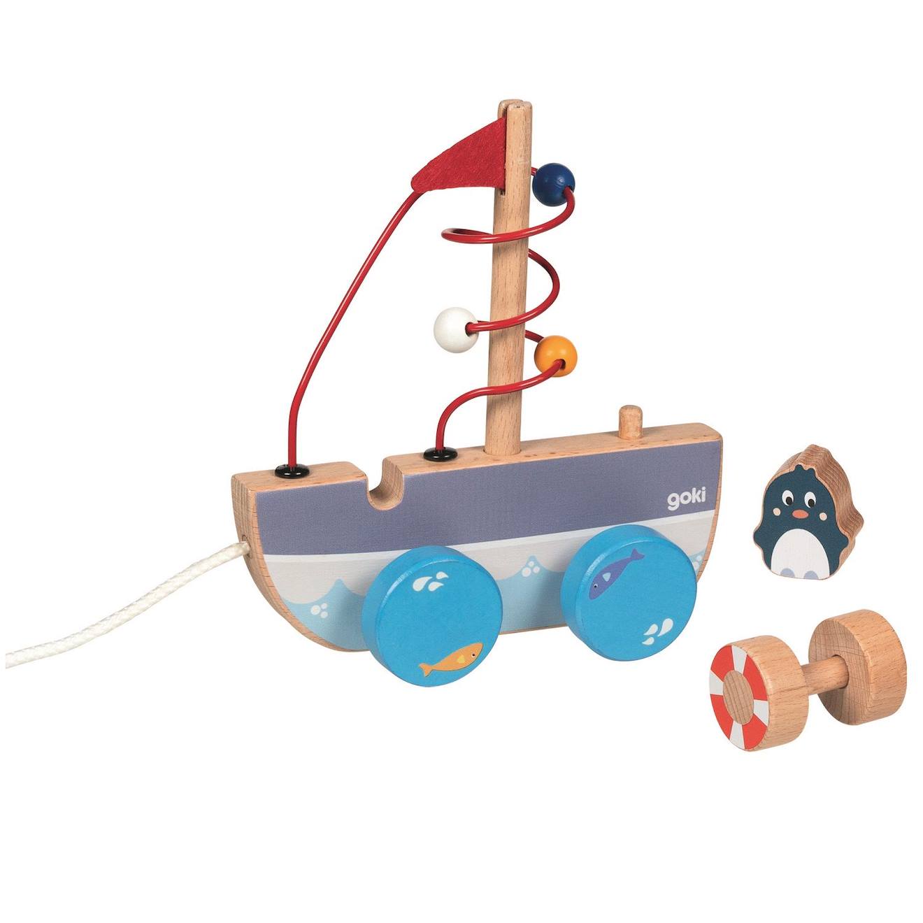 Bateau à tirer avec circuit de motricité bleu