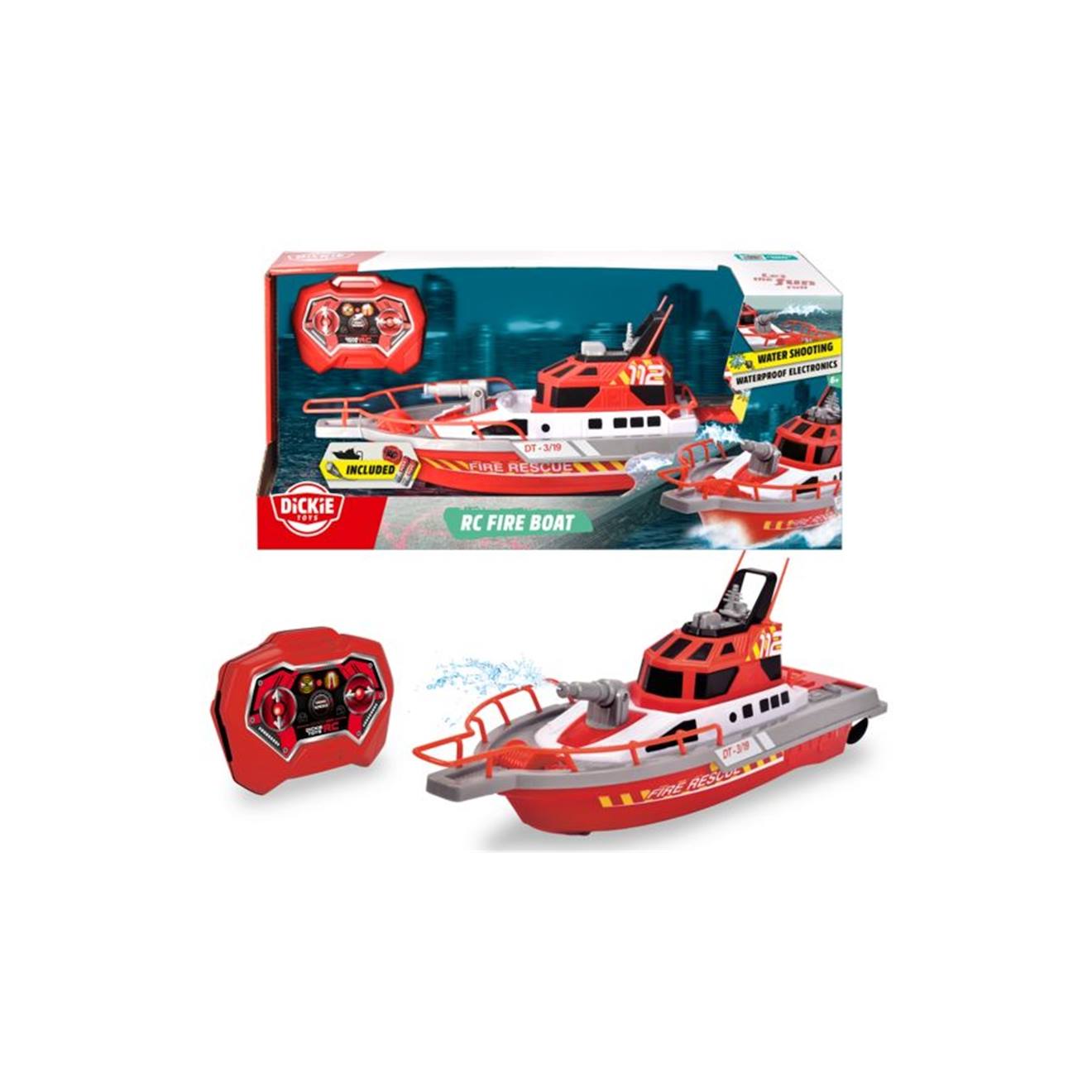 Bateau de pompiers radio control rouge