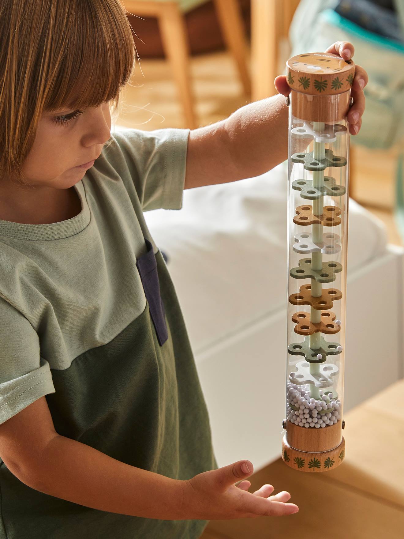 Bâton de pluie géant hanoï en bois FSC vert moyen uni avec décor