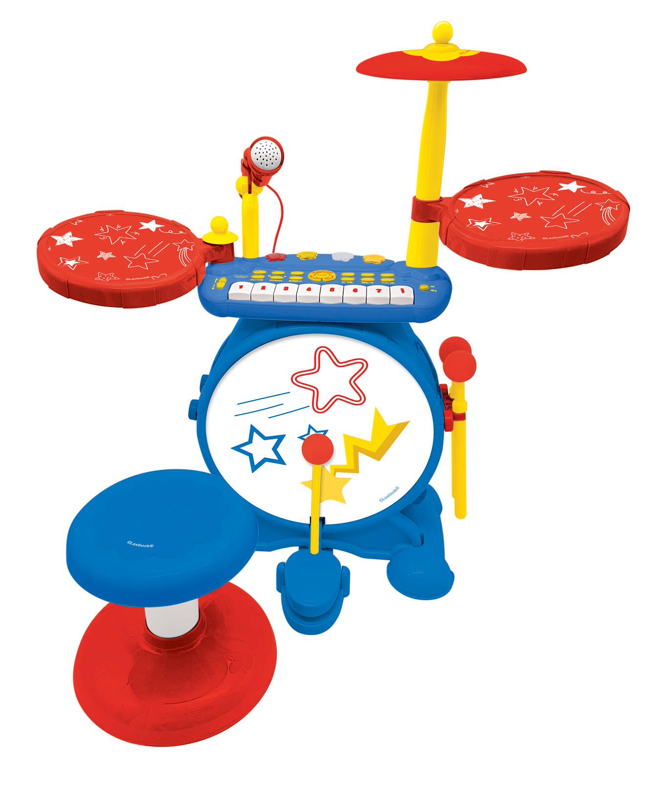Batterie électronique lumineuse complète pour enfant, clavier 8 notes, prise MP3, siège inclus bleu