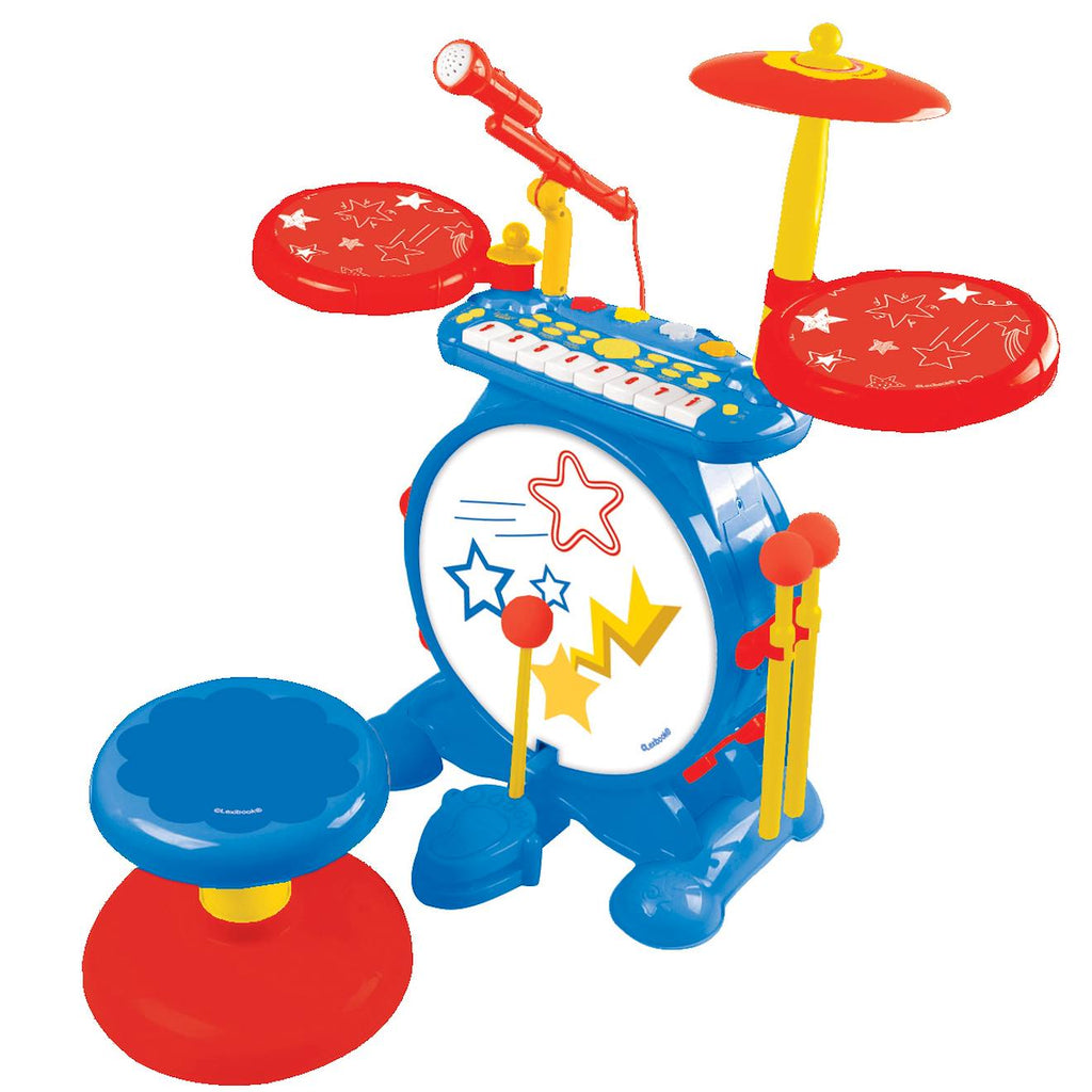 Batterie électronique lumineuse complète pour enfant, clavier 8 notes, prise MP3, siège inclus bleu