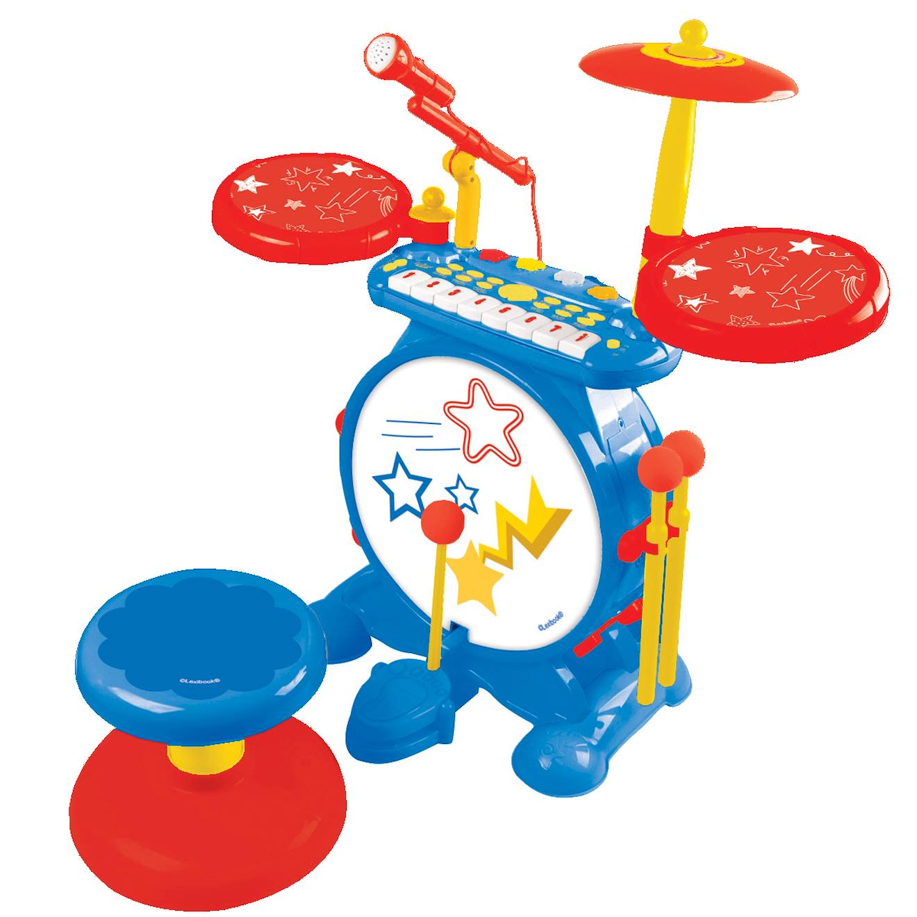 Batterie électronique lumineuse complète pour enfant, clavier 8 notes, prise MP3, siège inclus bleu