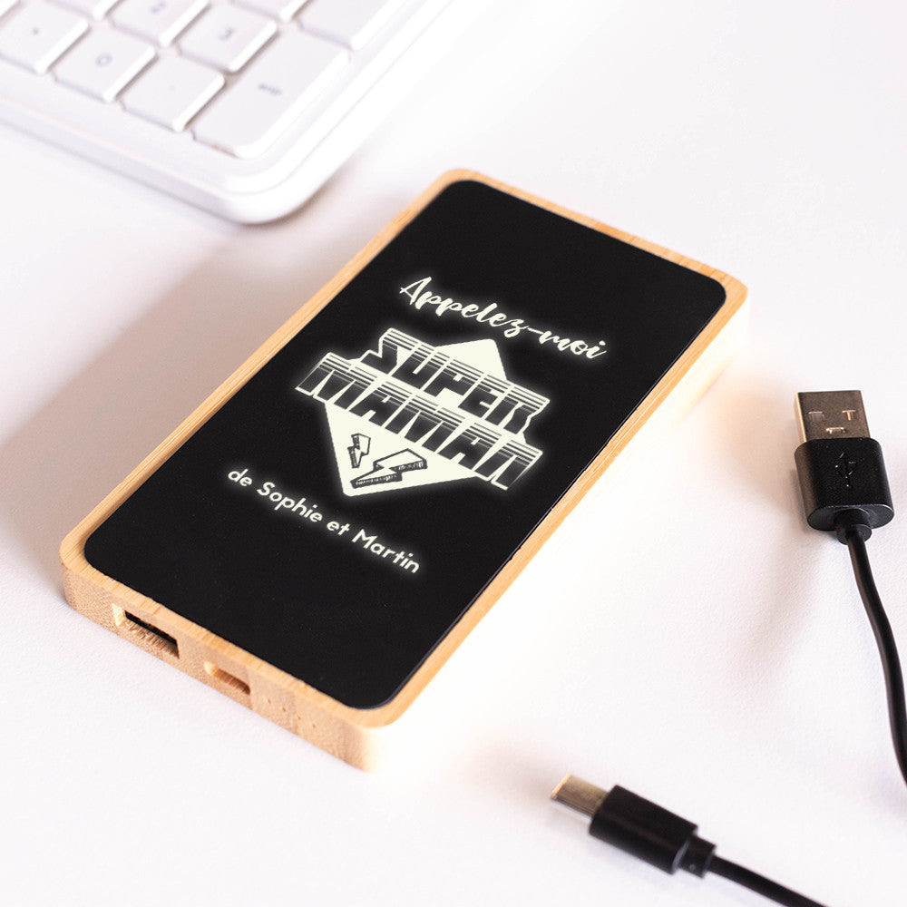 Batterie Lumineuse Super Maman à Personnaliser - Chargeur Personnalisé CadoMaestro