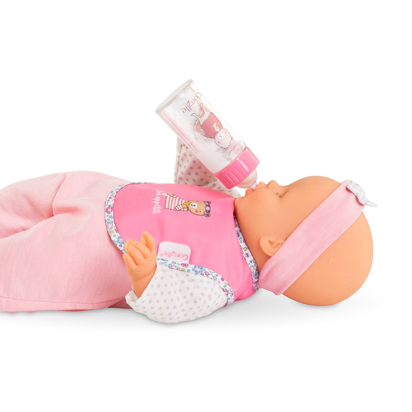 Bavoir rose et biberon magique pour grand poupon 36/42 cm multicolore