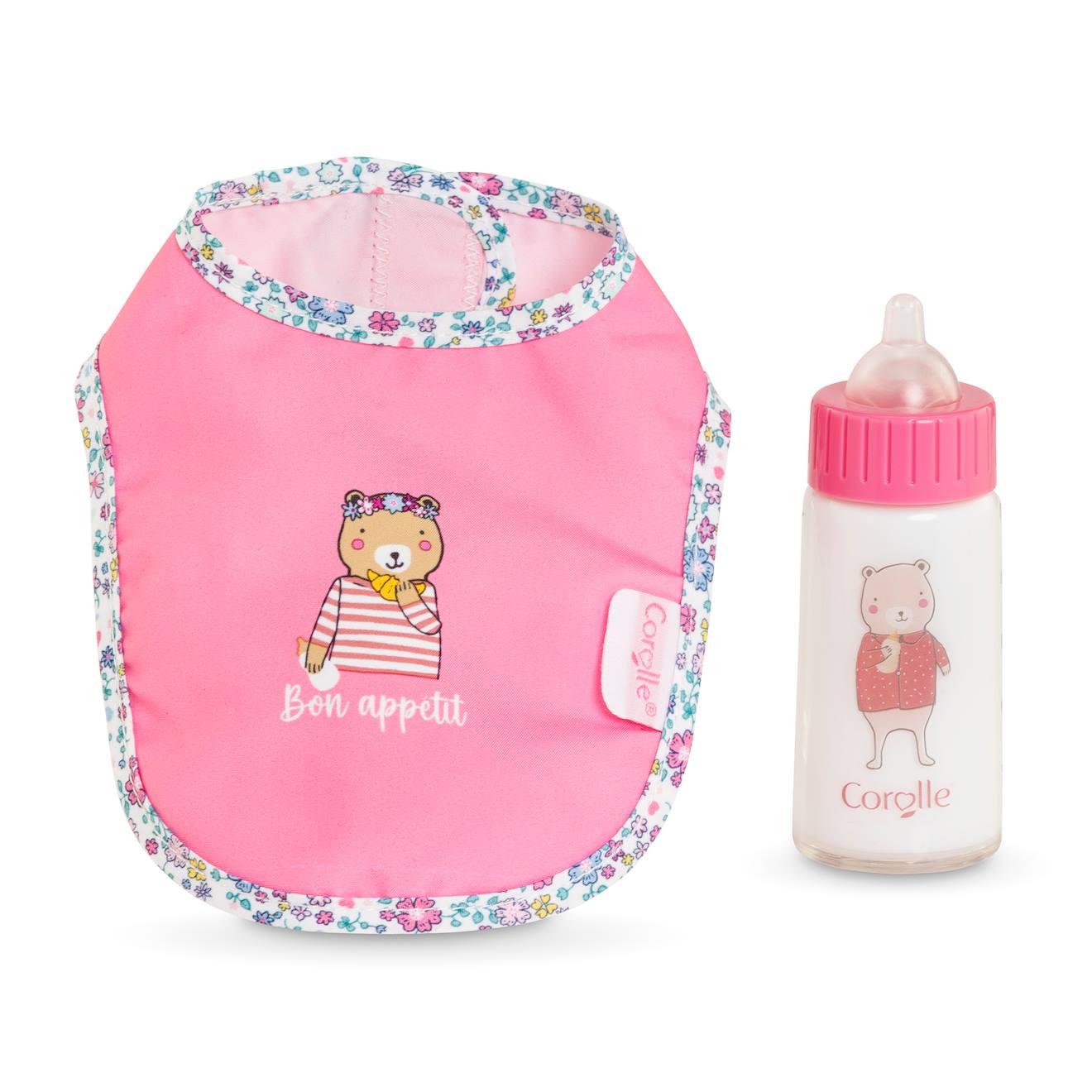 Bavoir rose et biberon magique pour grand poupon 36/42 cm multicolore