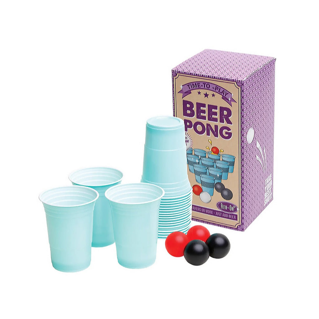 Jeu de Beer Pong vintage avec gobelets et balles blanches
