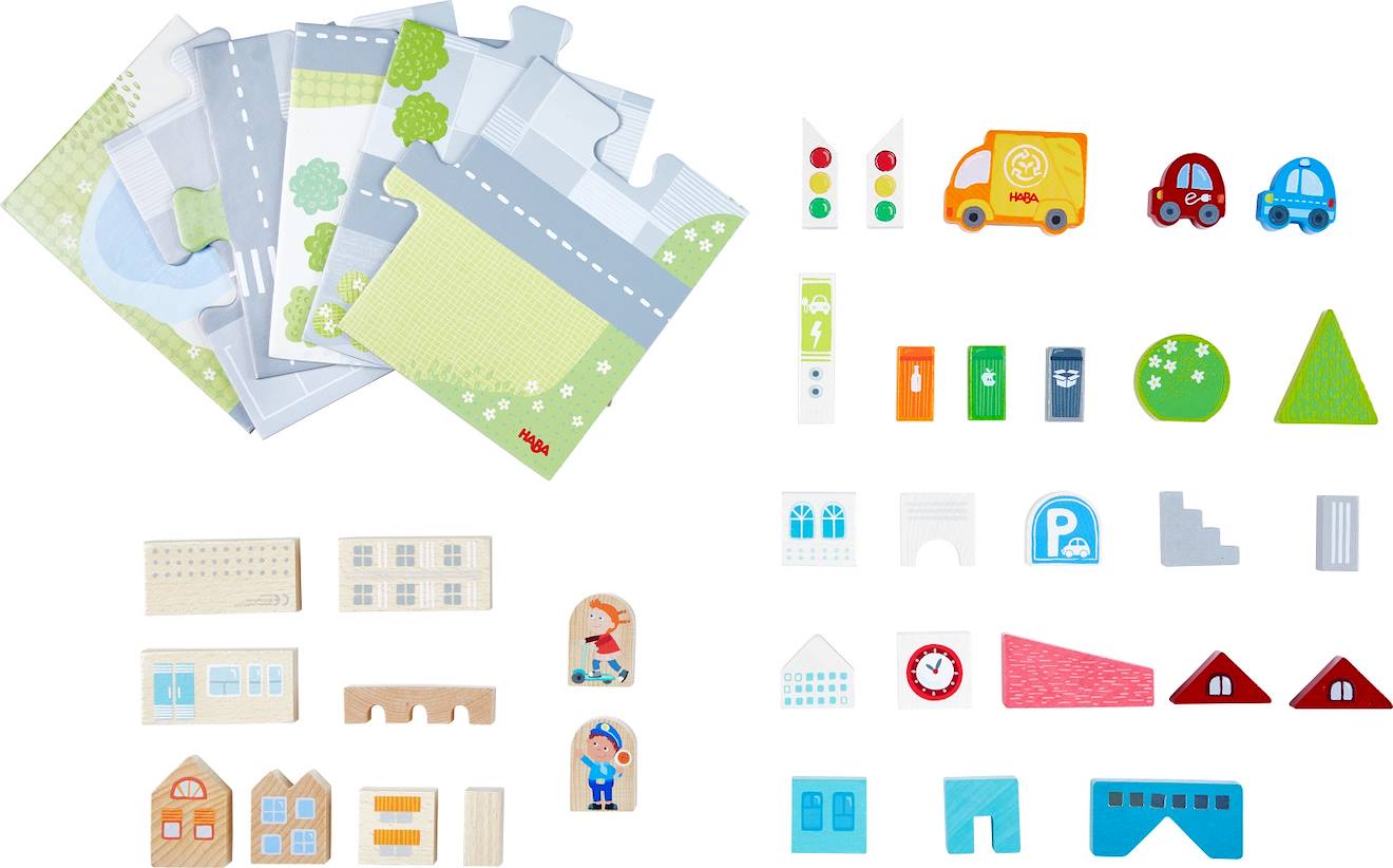 Blocs et puzzle vie citadine blanc