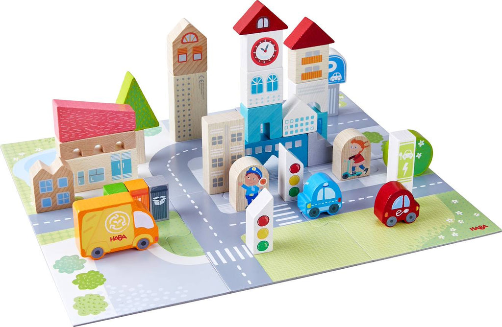 Blocs et puzzle vie citadine blanc