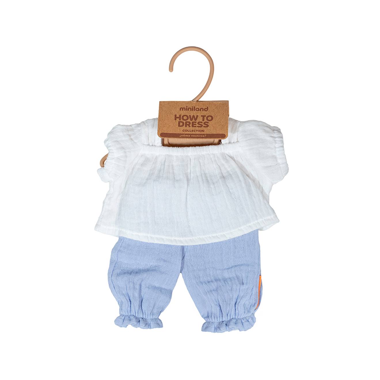 Blouse et pantalon dété pour poupée de 38 cm bleu