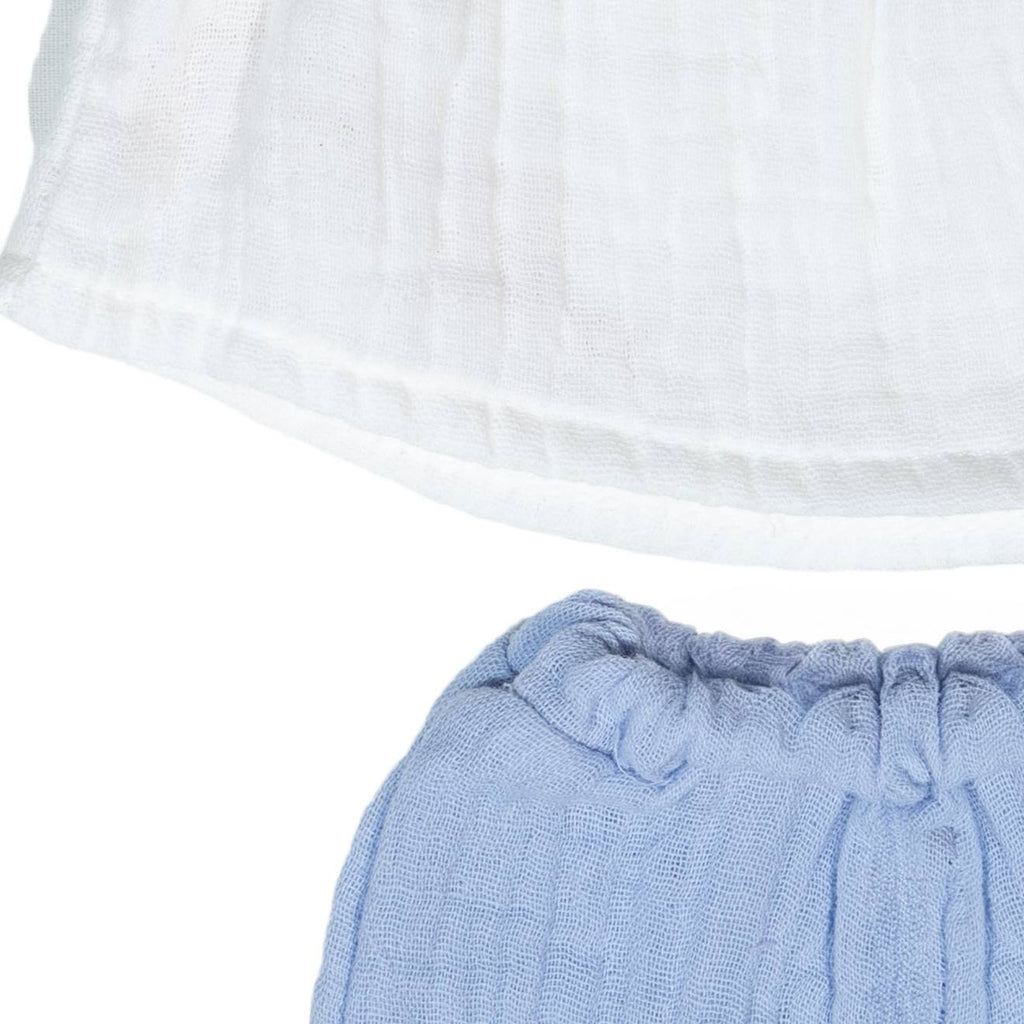 Blouse et pantalon dété pour poupée de 38 cm bleu
