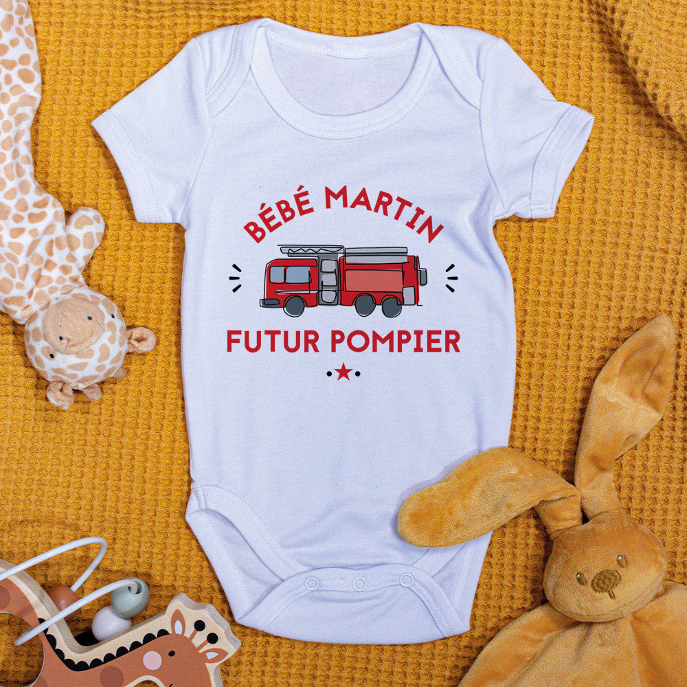 Body Bébé Pompier à Personnaliser - Accessoires Bébé Personnalisés