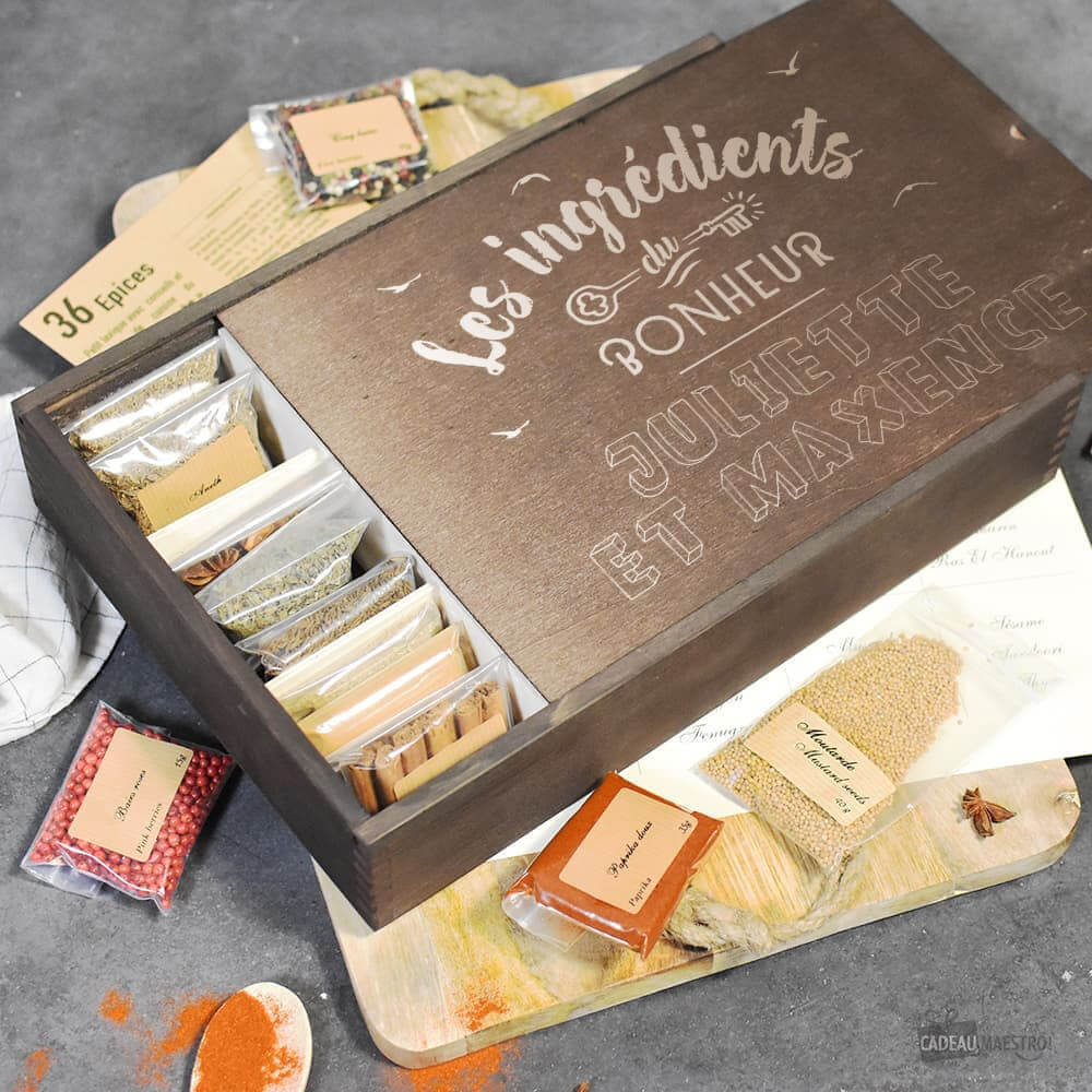 Boîte 36 Épices pour Couple à Personnaliser - Coffrets d'Épices