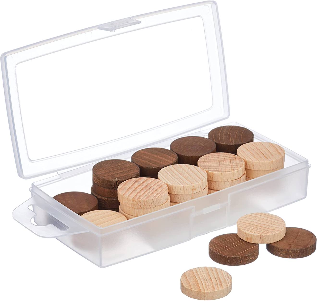 Boîte 40 pions dames en bois marron
